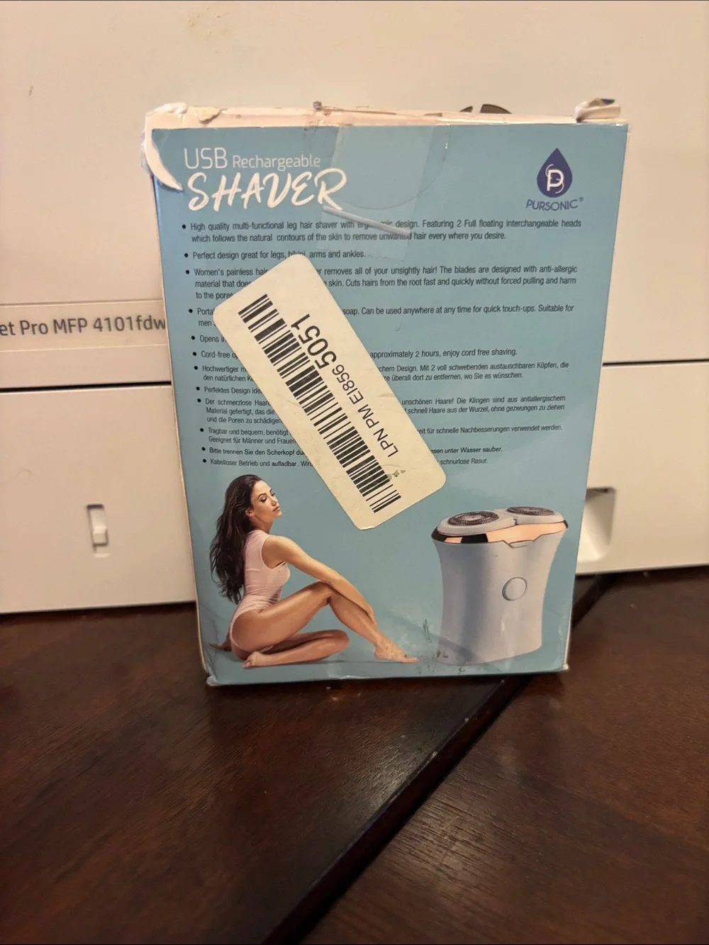 Pursonic USB Rechargeable Shaver — Mint Green. Box dented from shipping.